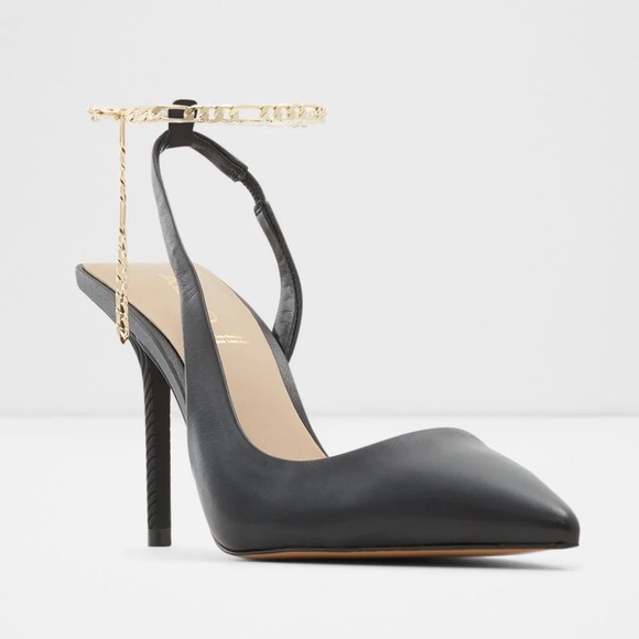 Aldo Black Heels with Gold Chain Strap Tirarith - Picture 2 of 4